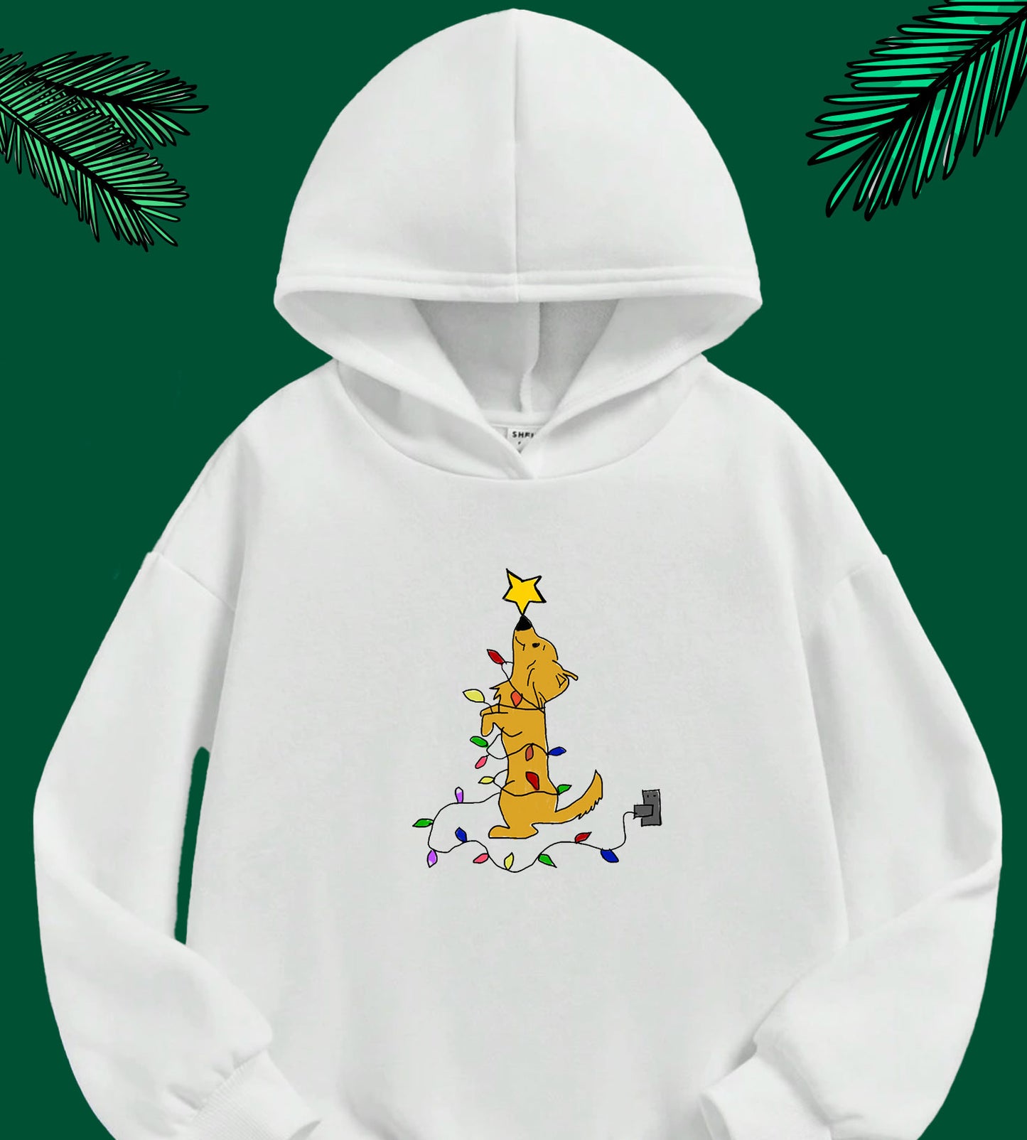 Christmas Hoodie - Dog with Lights Design