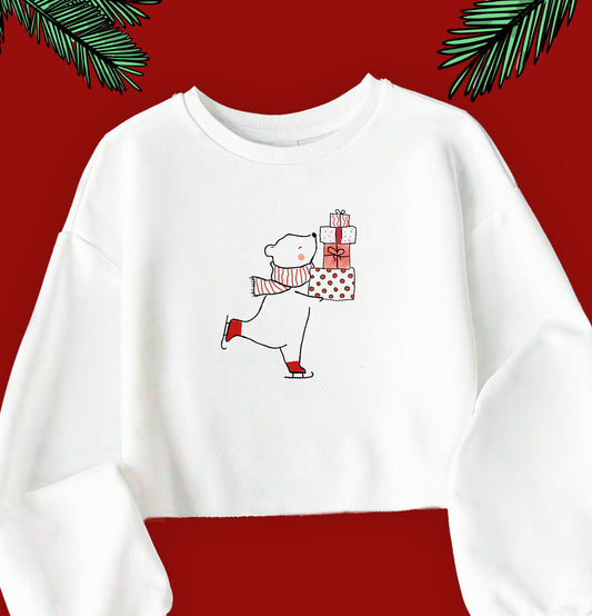 Christmas Cropped Sweatshirt - Bear Design