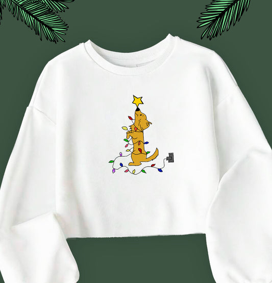 Christmas Cropped Sweatshirt - Dog with lights Design