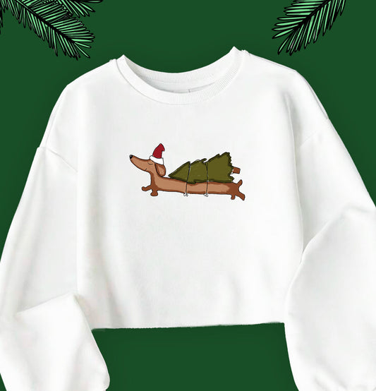 Christmas Cropped Sweatshirt - Happy Dog Design