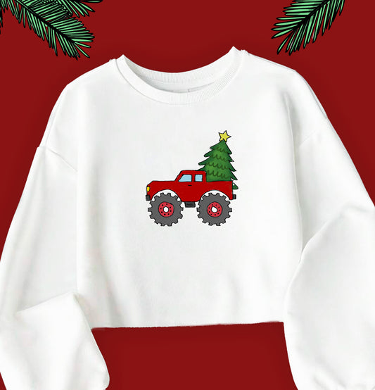Christmas Cropped Sweatshirt - Christmas Truck Design