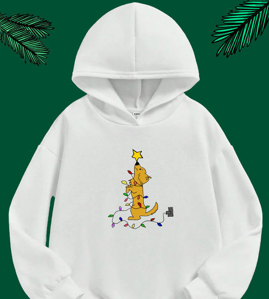 Christmas Hoodie - Dog with Lights Design